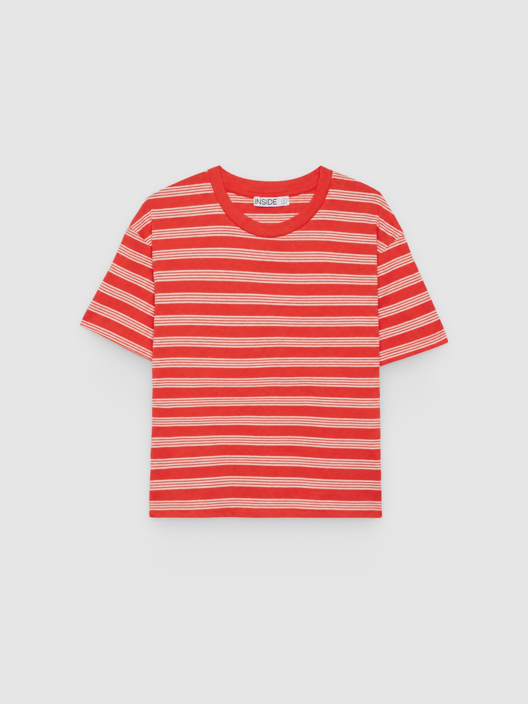 Oversize cotton striped t-shirt coral middle front view