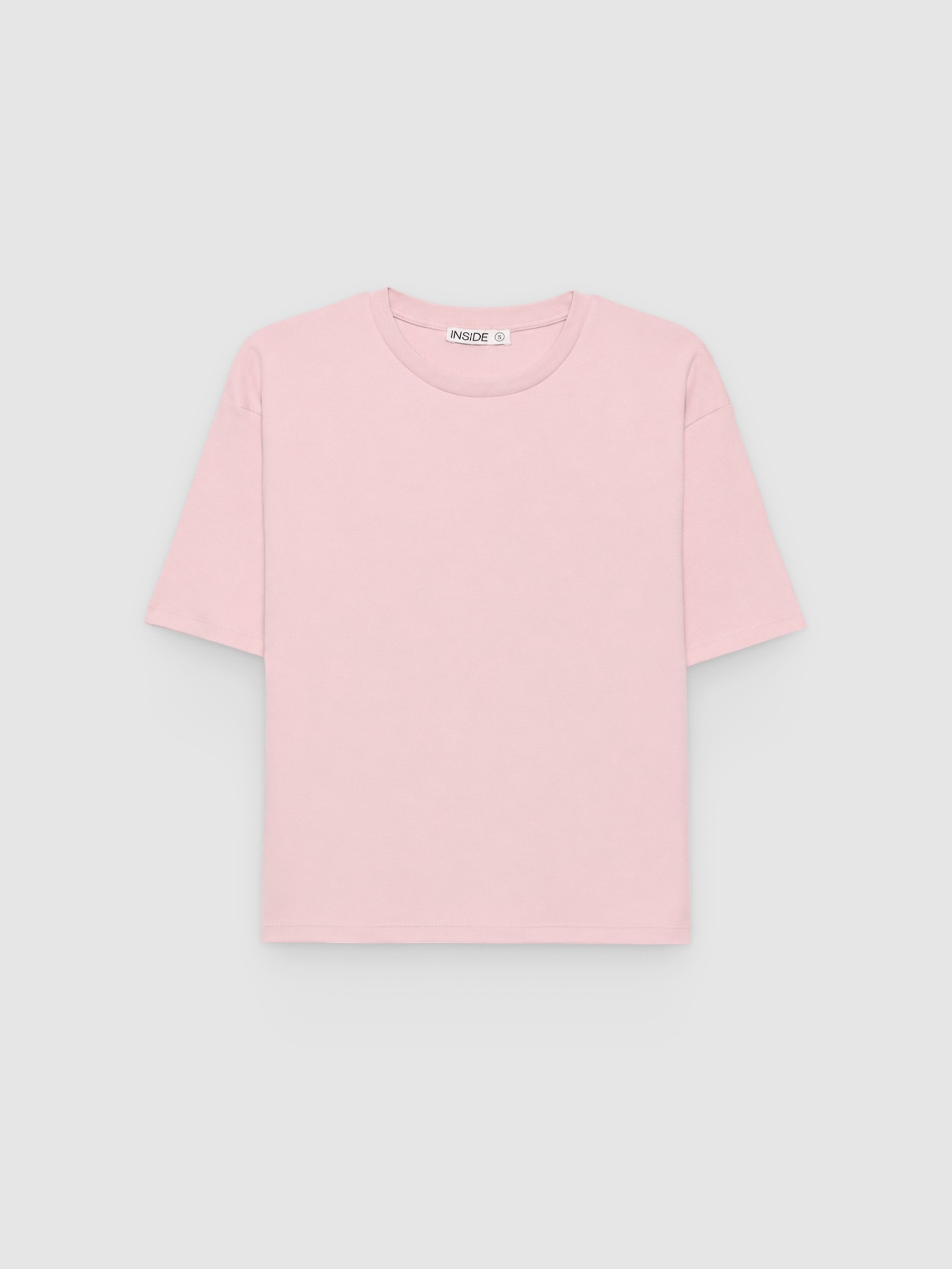 Camiseta básica de algodón rosa claro vista media frontal