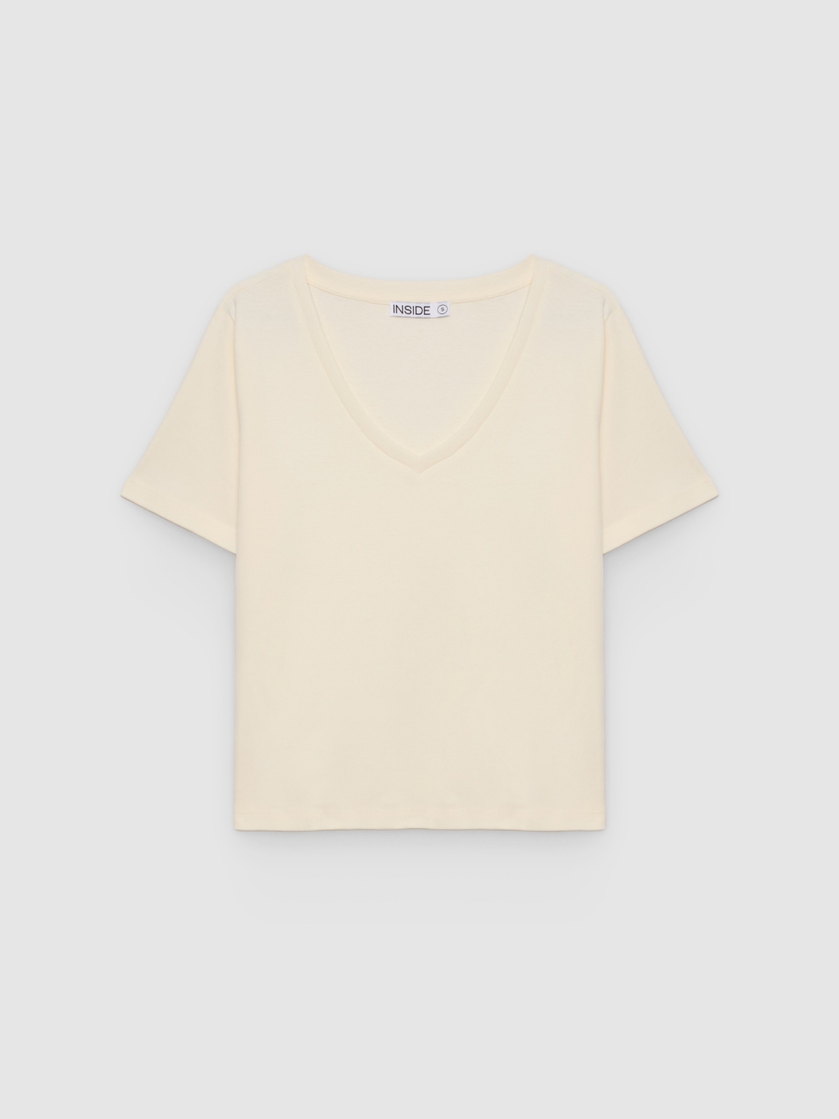 %Pto% Camiseta de algodón cuello pico blanco roto vista frontal