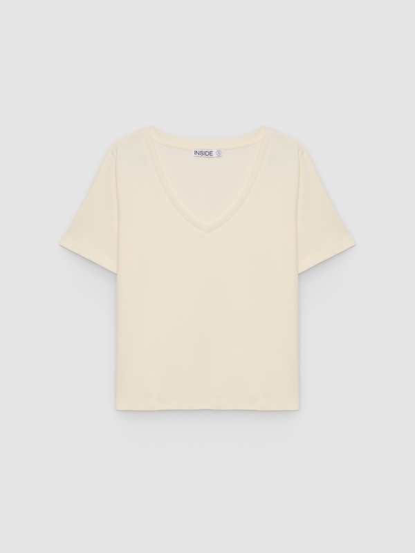  Camiseta de algodón cuello pico blanco roto vista frontal