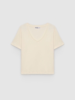 %Pto% Cotton V-neck T-shirt off white front view