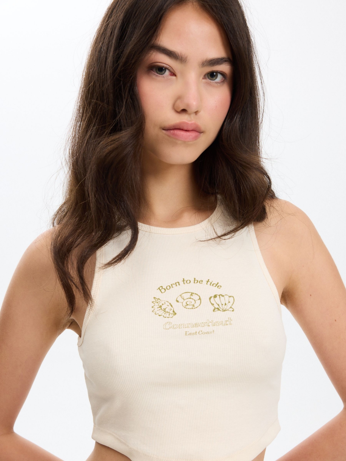 Rib tank top shirt off white detail view