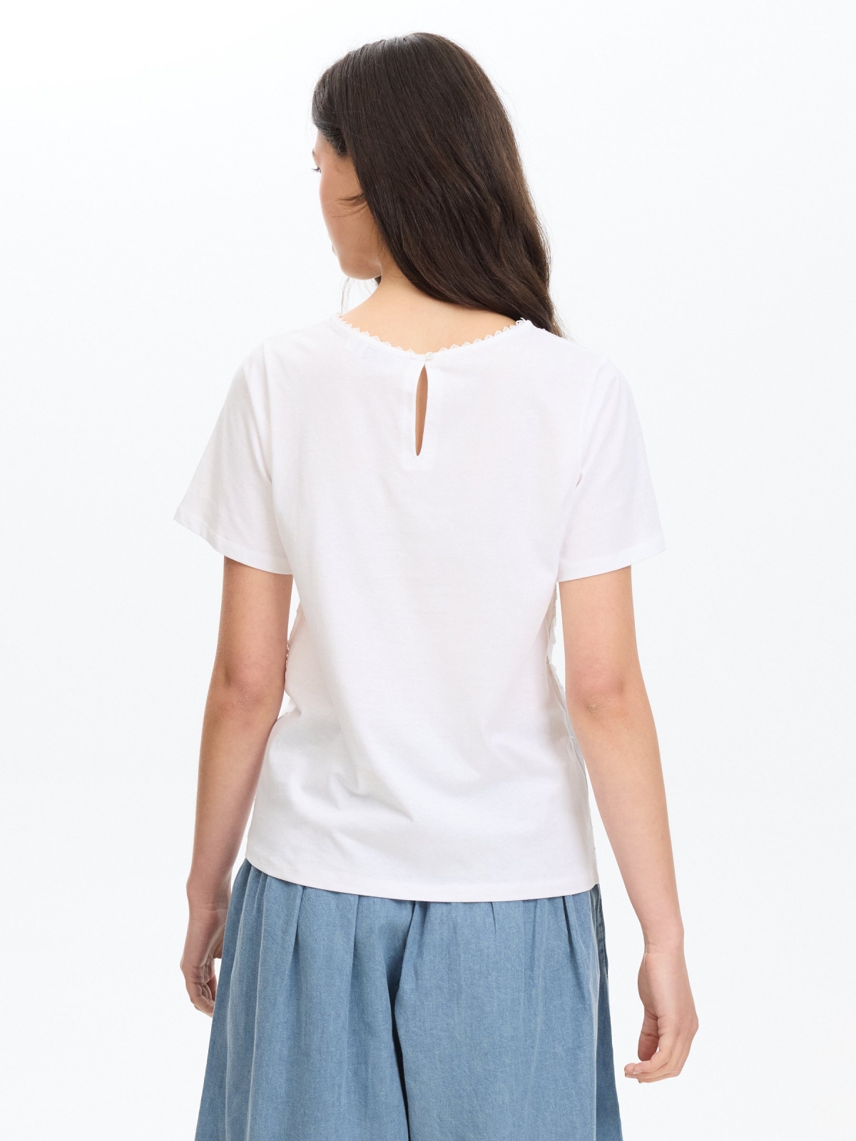 Cotton plumeti T-shirt white middle back view