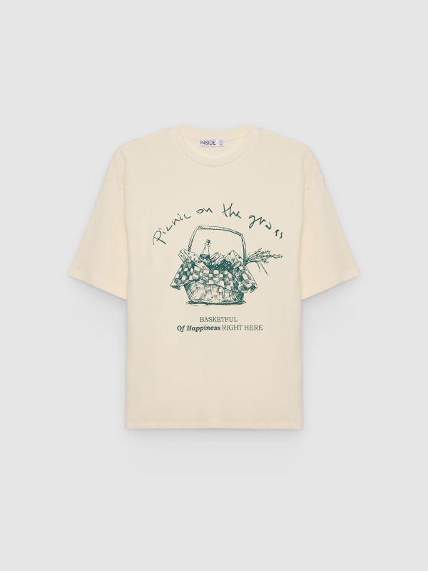  Camiseta Piquenique Gráfico Algodão off white vista frontal