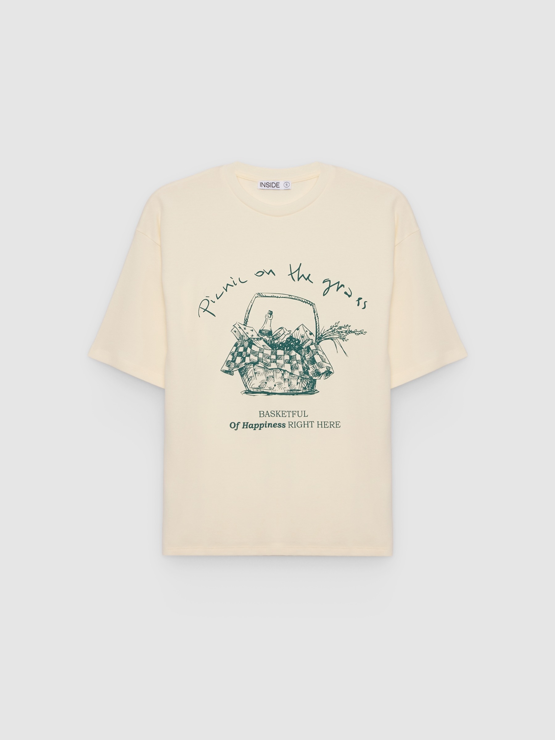 Camiseta Piquenique Gráfico Algodão off white vista meia frontal