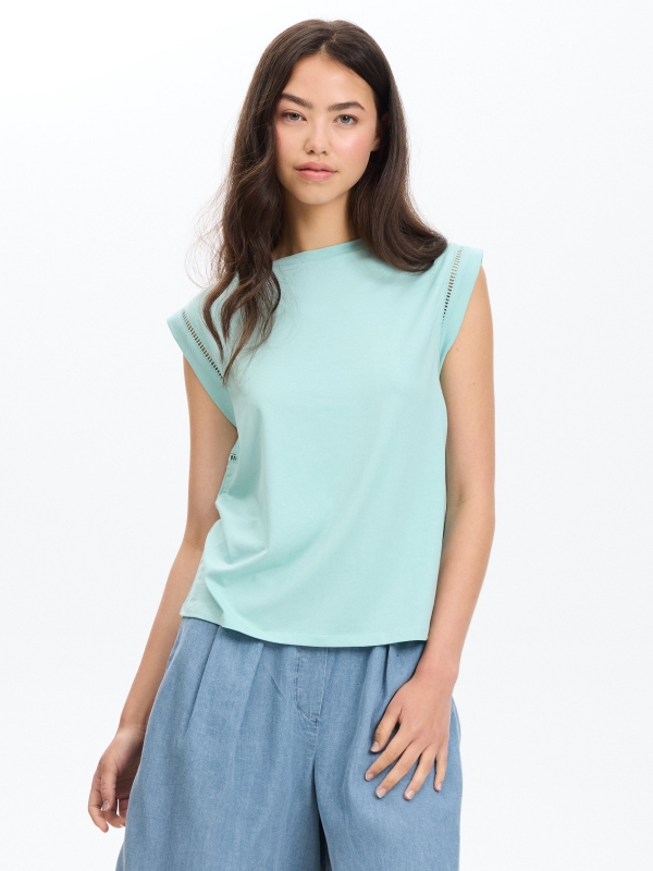 Camiseta modal sin mangas azul claro vista media frontal