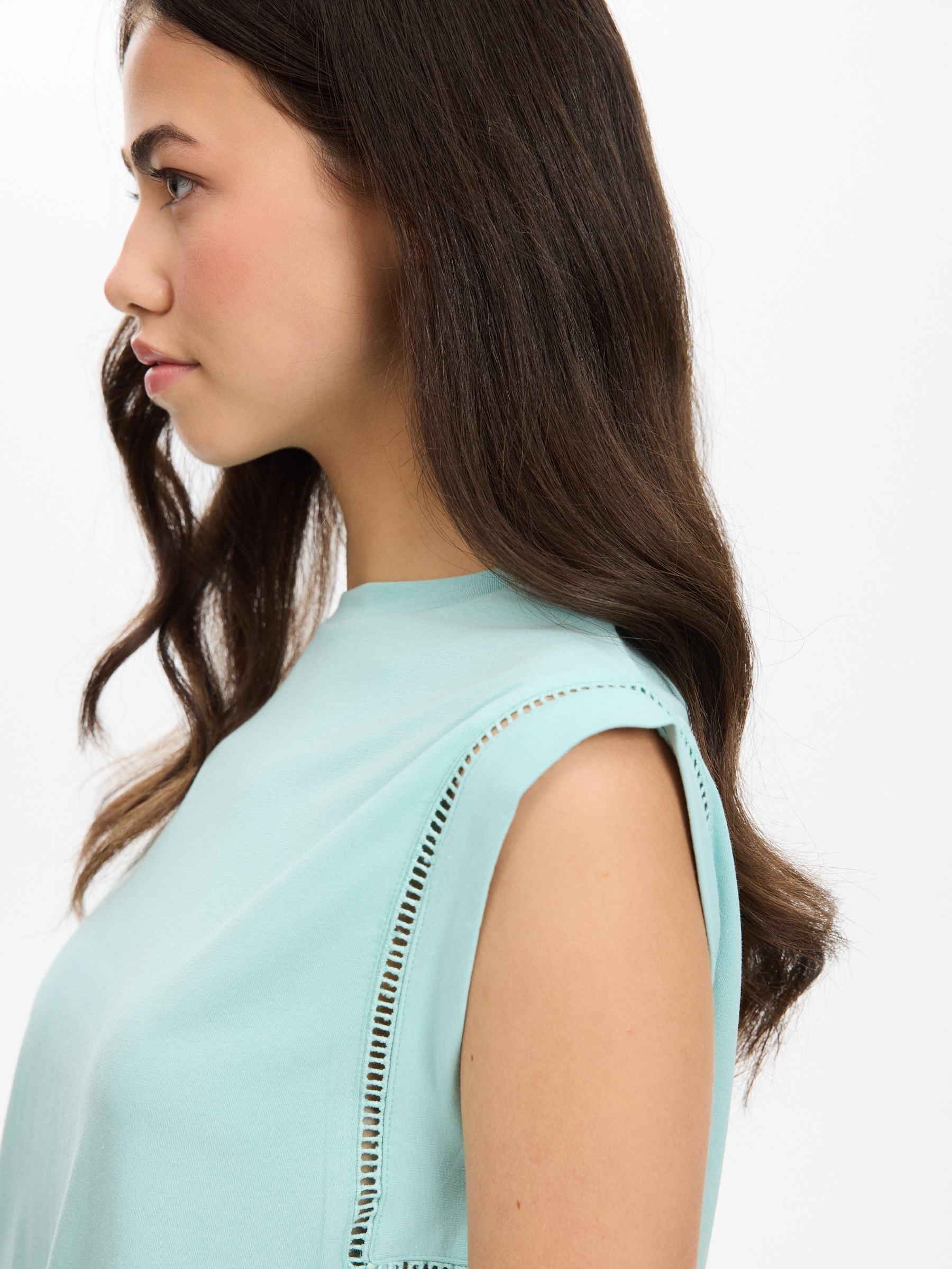 Sleeveless modal T-shirt light blue middle front view