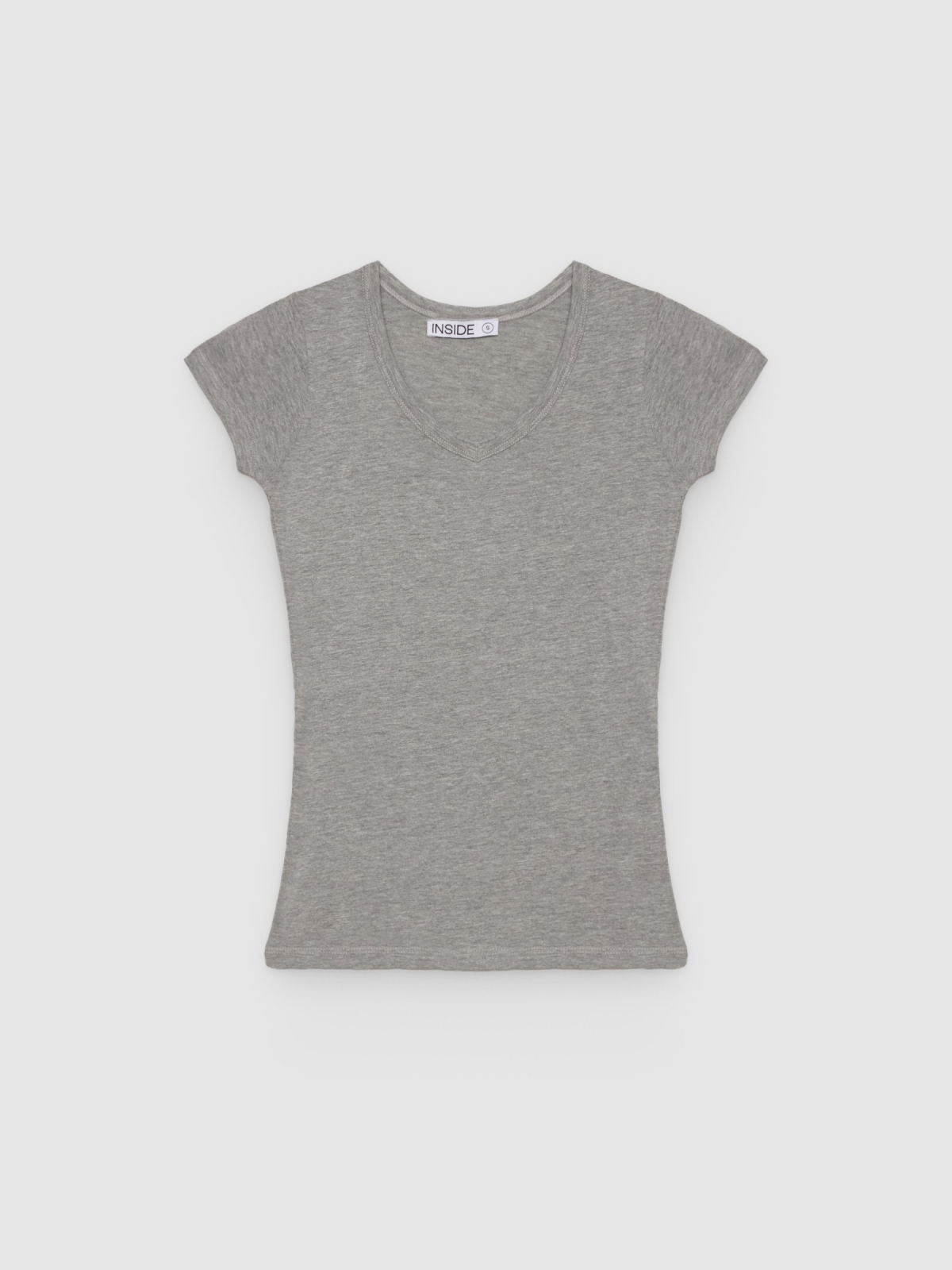 %Pto% Basic V-neck T-shirt melange grey front view