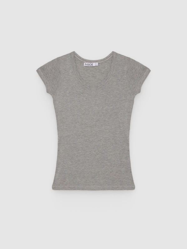  Basic V-neck T-shirt melange grey front view