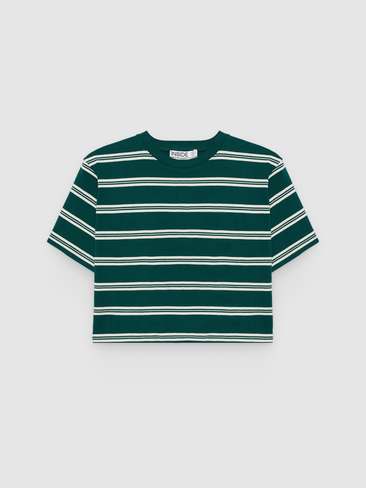 %Pto% Camiseta cropped listras algodão verde escuro vista frontal