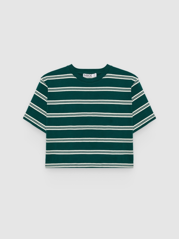  Camiseta crop rayas algodón verde oscuro vista frontal