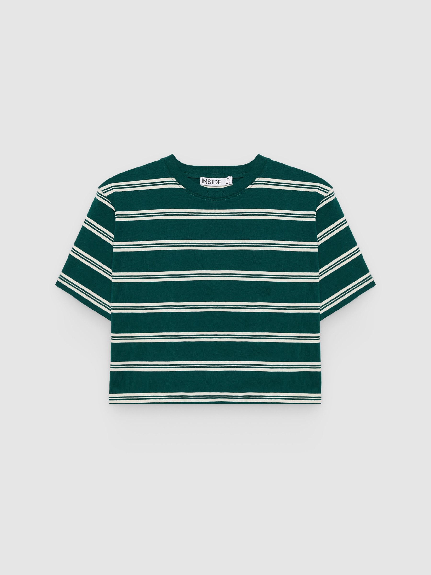 Cotton striped crop top dark green middle front view