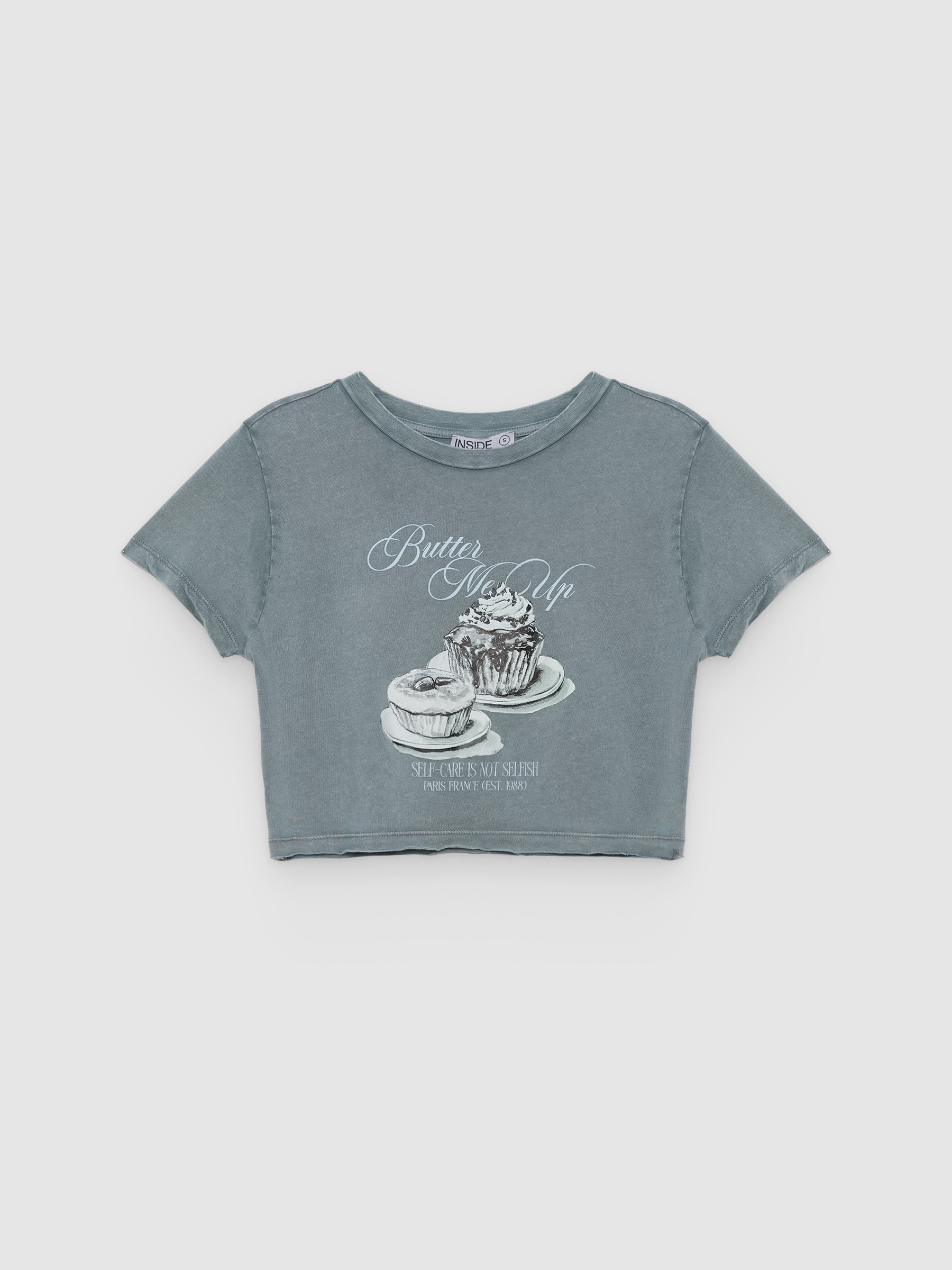 Camiseta cropped Butter gris azulado vista media frontal