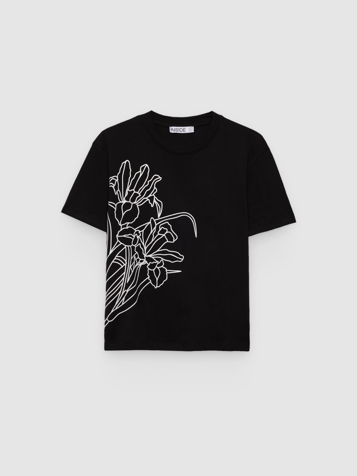 %Pto% Camiseta flores algodón negro vista frontal