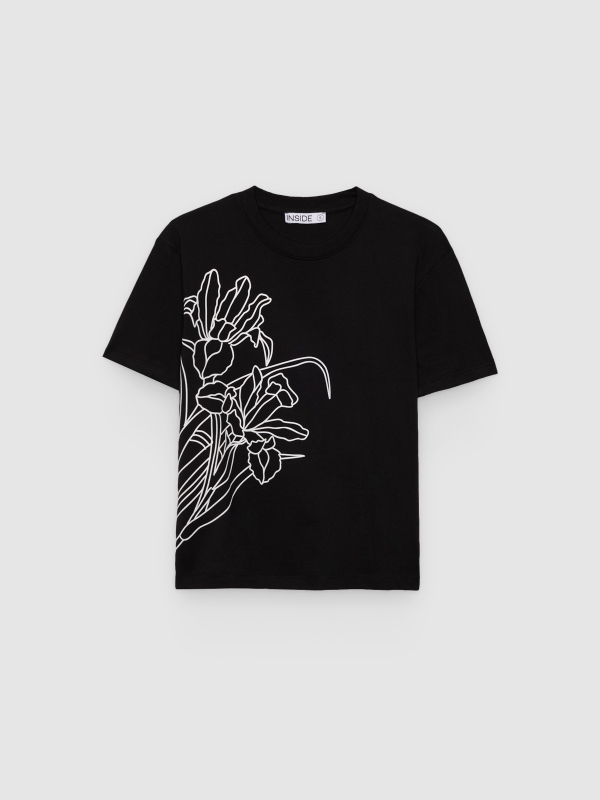  Cotton floral t-shirt black front view