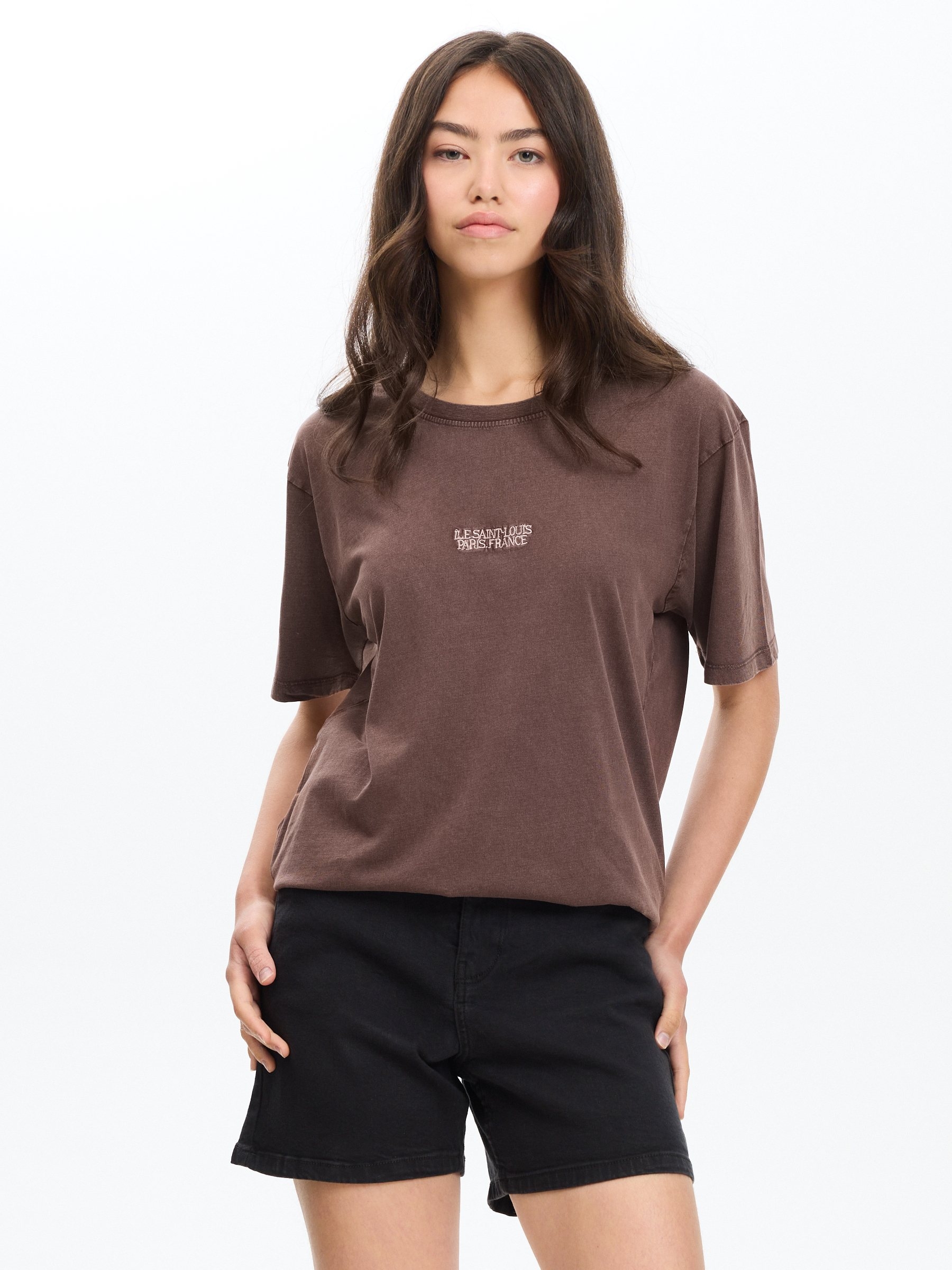Oversized cotton t-shirt chocolate middle front view