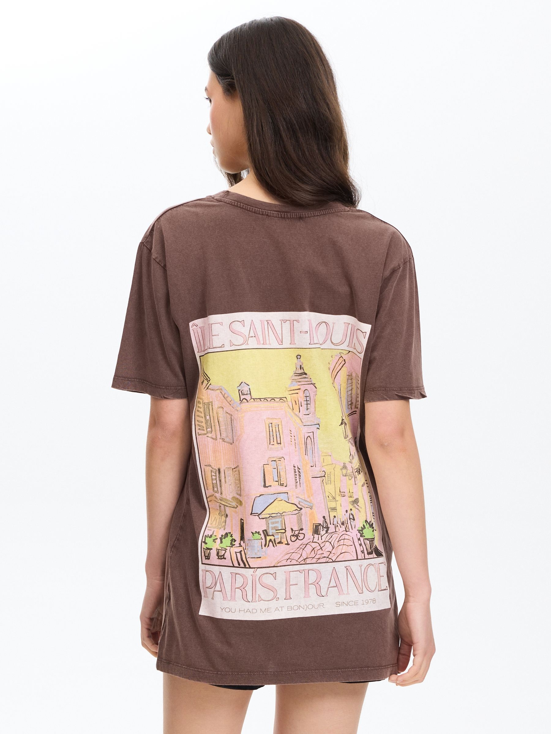 Oversized cotton t-shirt chocolate middle front view