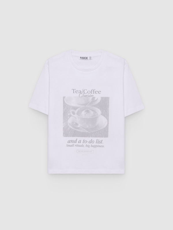  Camiseta estampa café e chá branco vista frontal