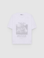 %Pto% Camiseta estampa café e chá branco vista frontal