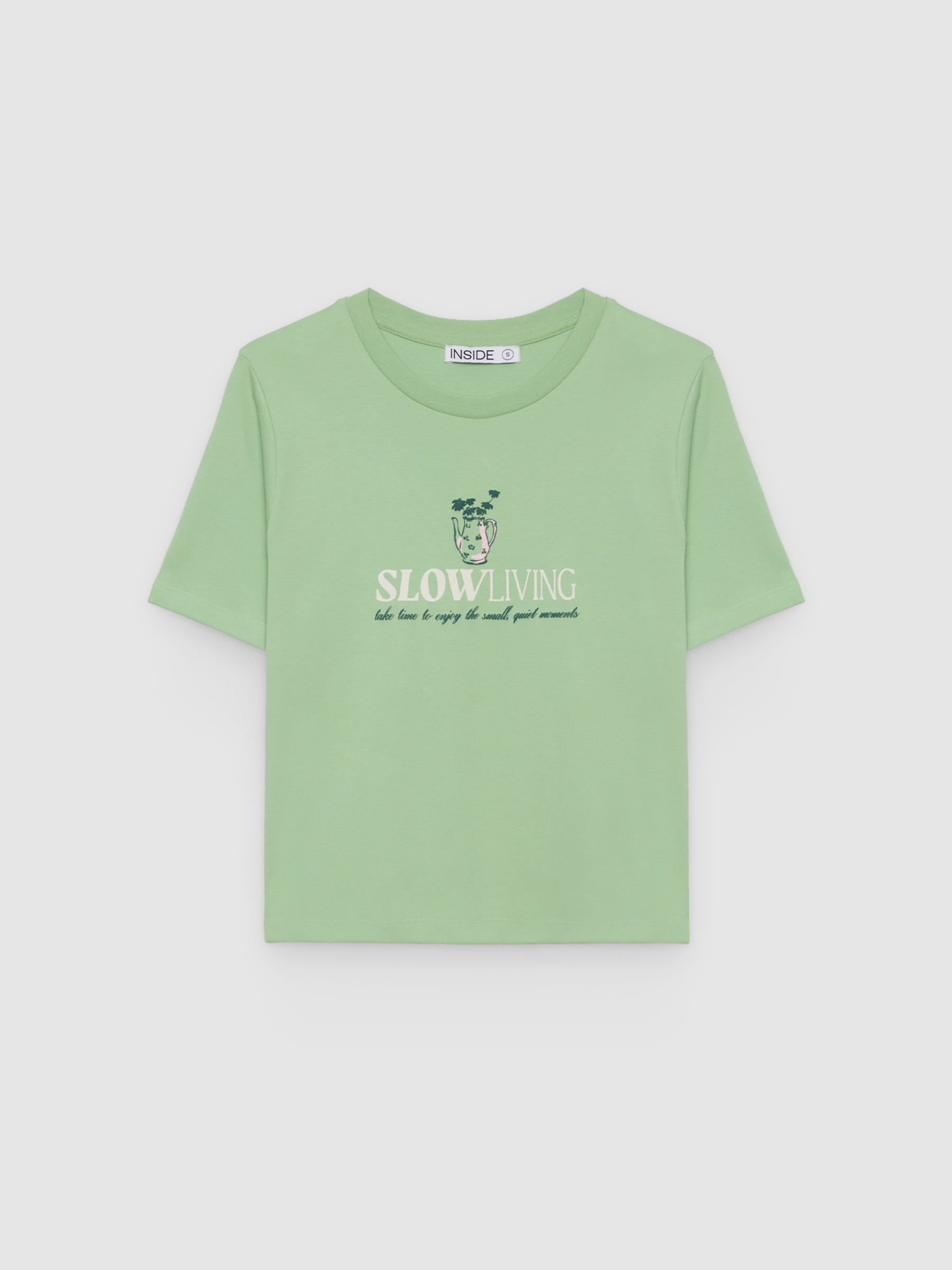 Slow living t-shirt light green middle front view