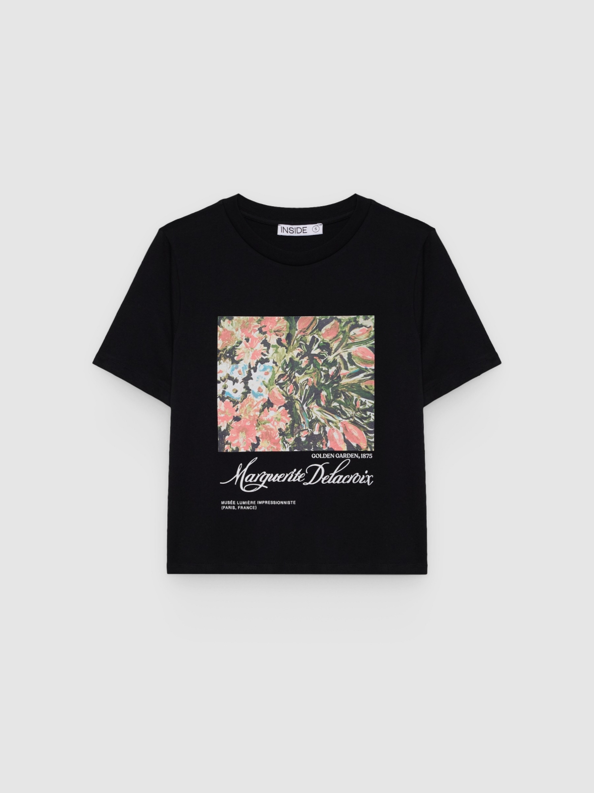 %Pto% Camiseta floral algodão preto vista frontal