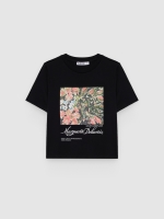 %Pto% Camiseta floral algodão preto vista frontal