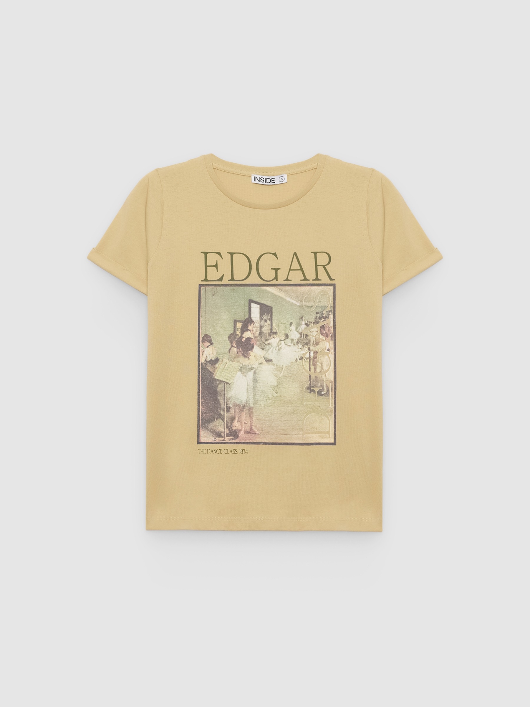Camiseta arte clássica algodão areia vista meia frontal