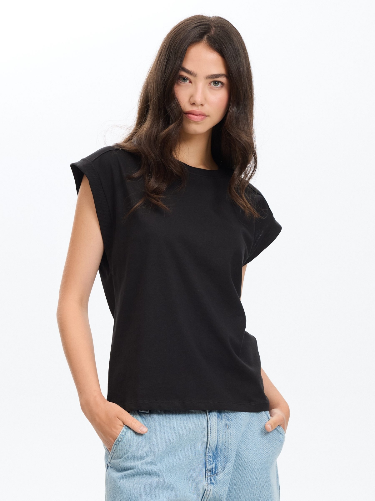 Cotton tank top black middle front view
