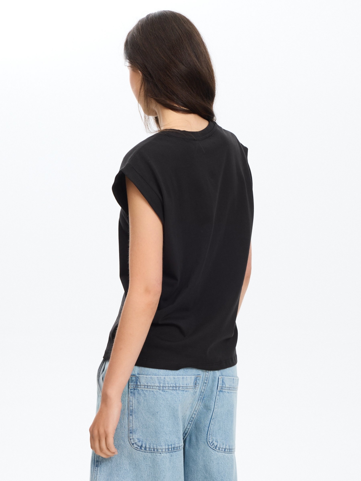 Camiseta sin mangas algodón negro vista media trasera