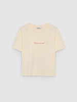 %Pto% Camiseta love letter algodão off white vista frontal
