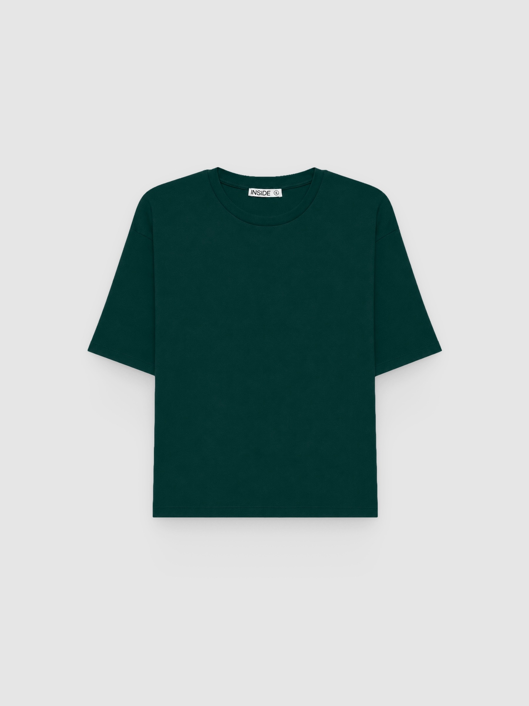 Camiseta básica de algodón verde oscuro vista media frontal