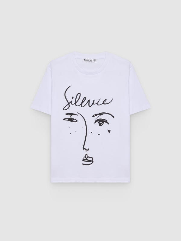 %Pto% Camiseta rosto algodão casual branco vista frontal