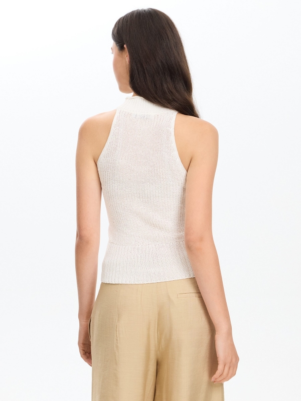 Top halter de crochê bordado banana branco vista meia traseira