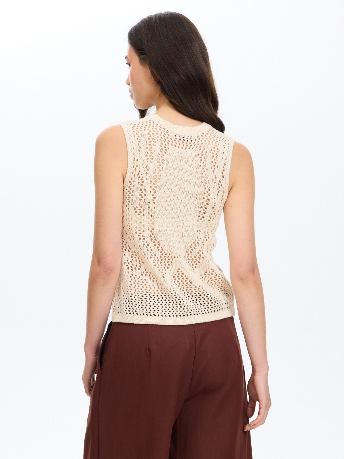 Openwork knit top with crew neck raw middle back view