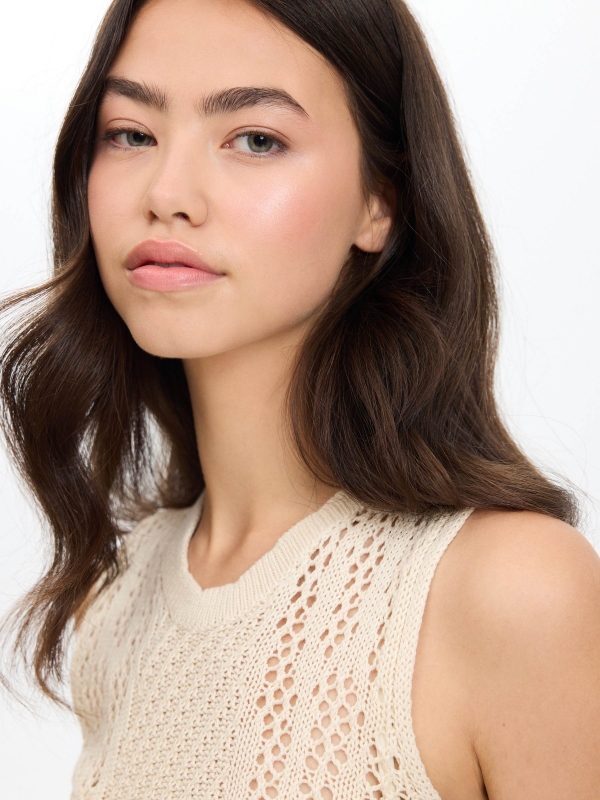 Openwork knit top with crew neck raw detail view