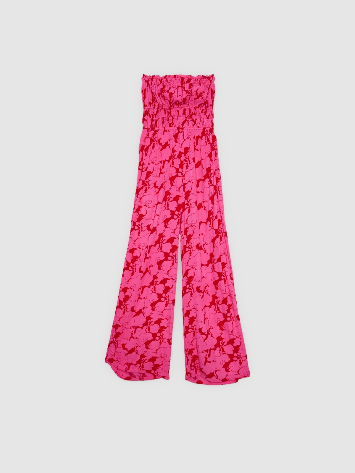 %Pto% Ruffled floral monkey fuchsia front view