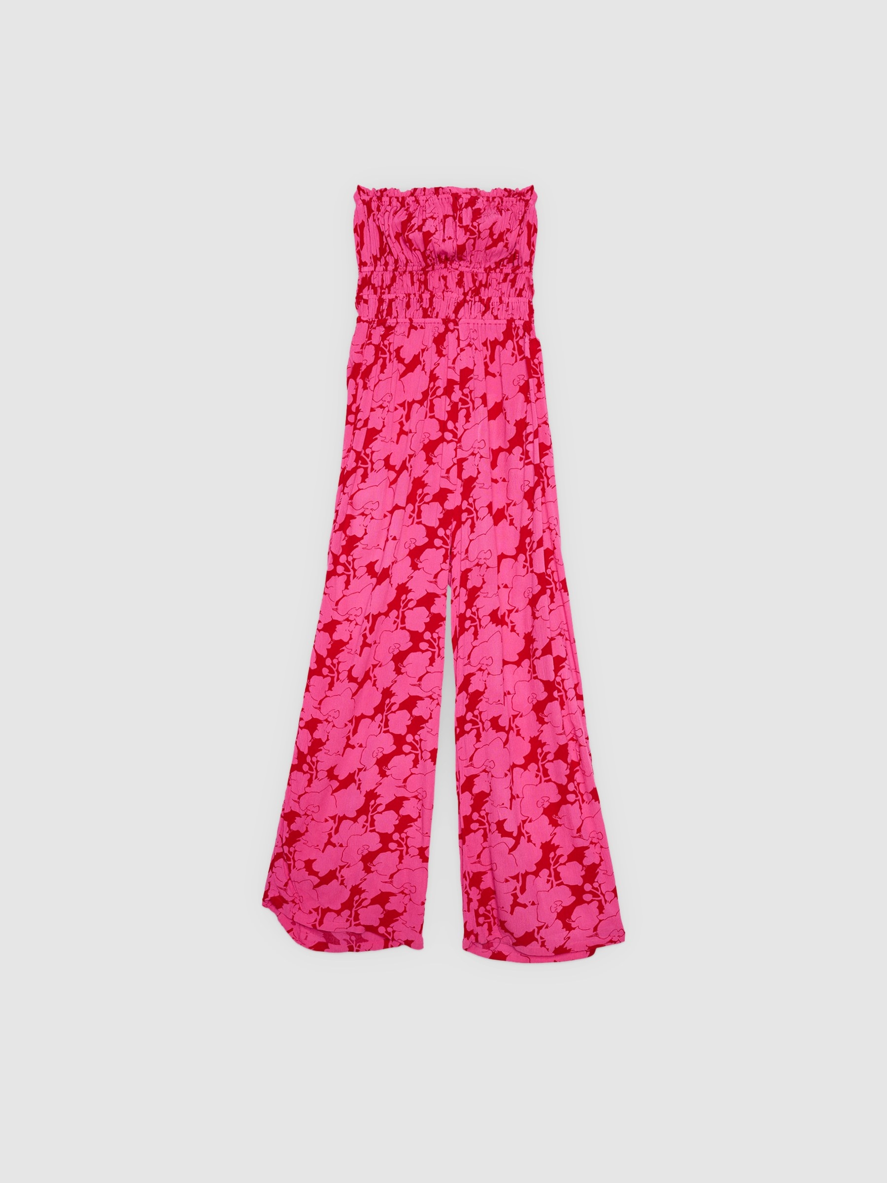 %Pto% Ruffled floral monkey fuchsia front view