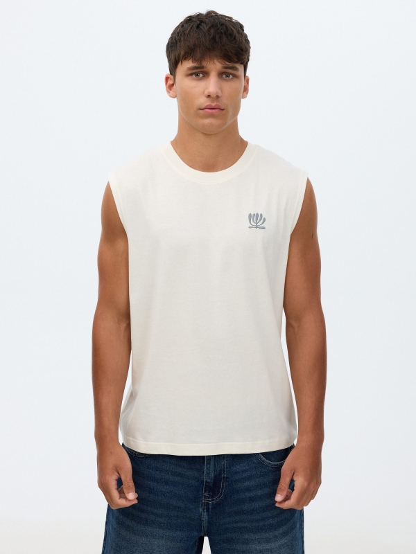 Sleeveless T-shirt with mini embroidery raw middle front view