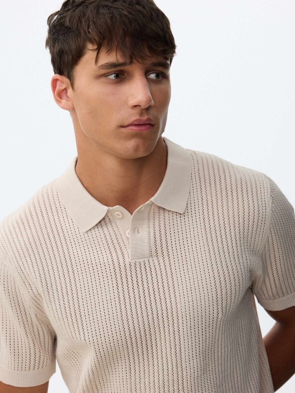 Knit polo shirt with buttons raw detail view