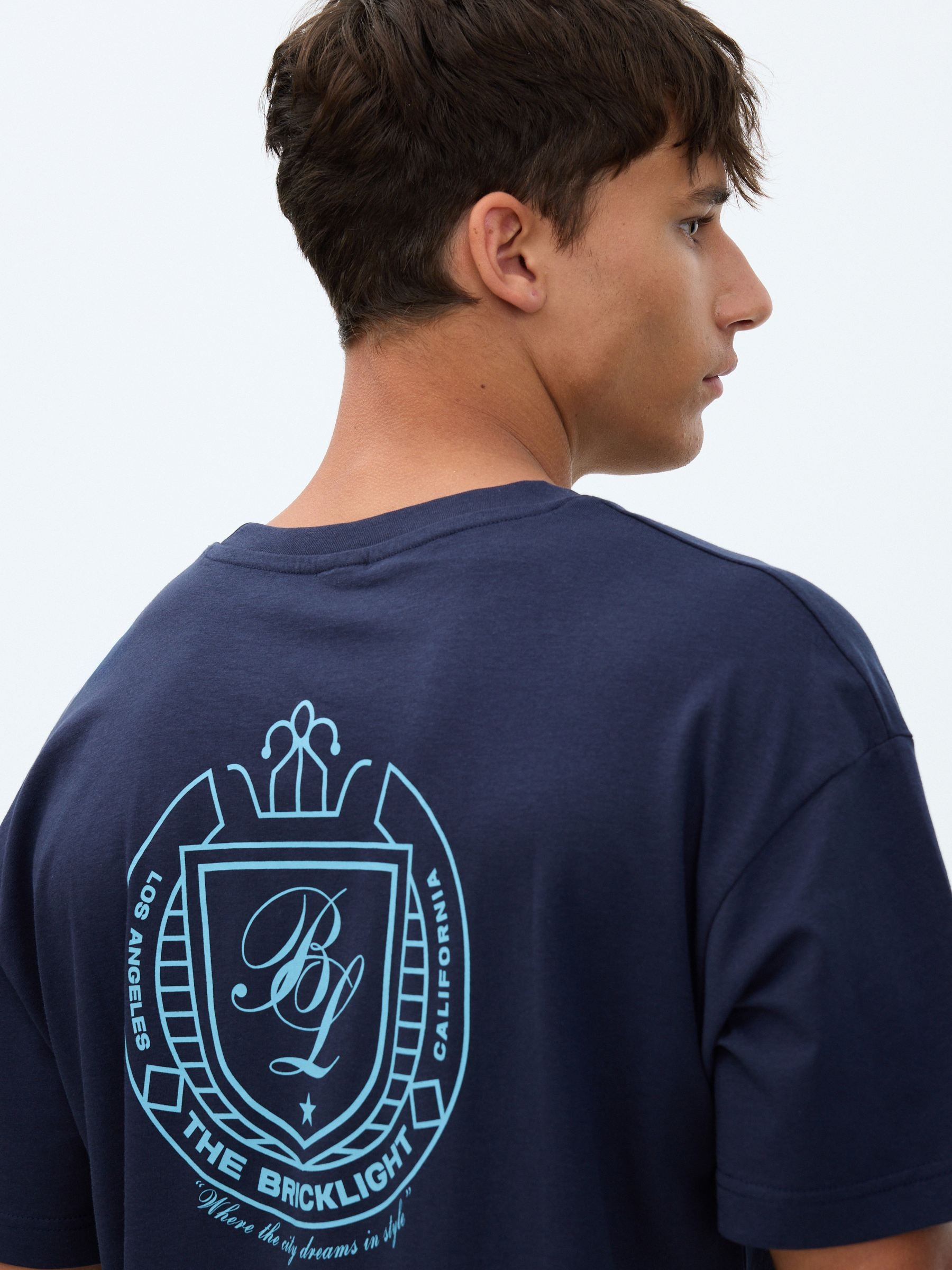 Printed T-shirt bricklight navy middle front view