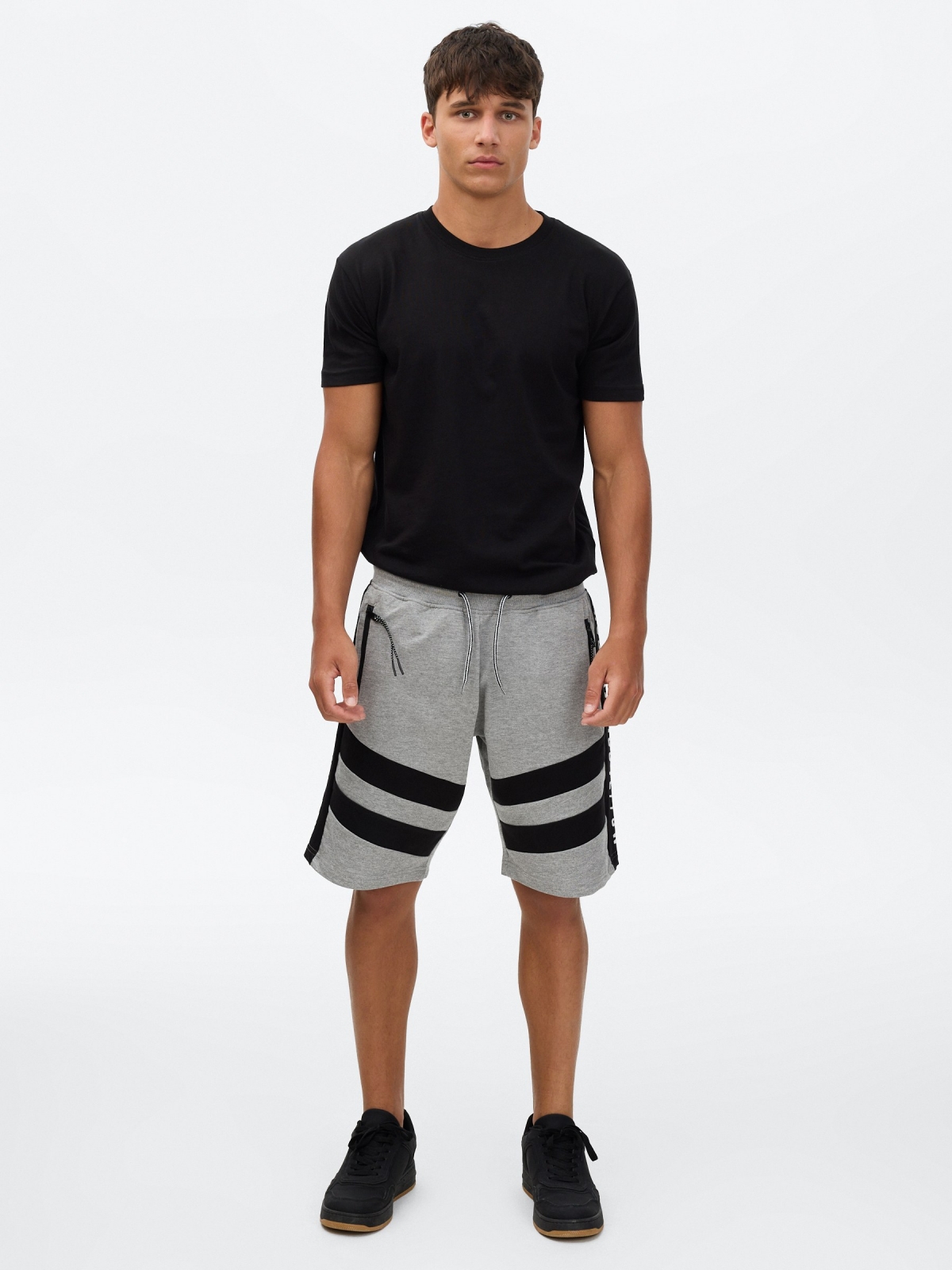 Bermuda jogger with bands melange grey middle front view