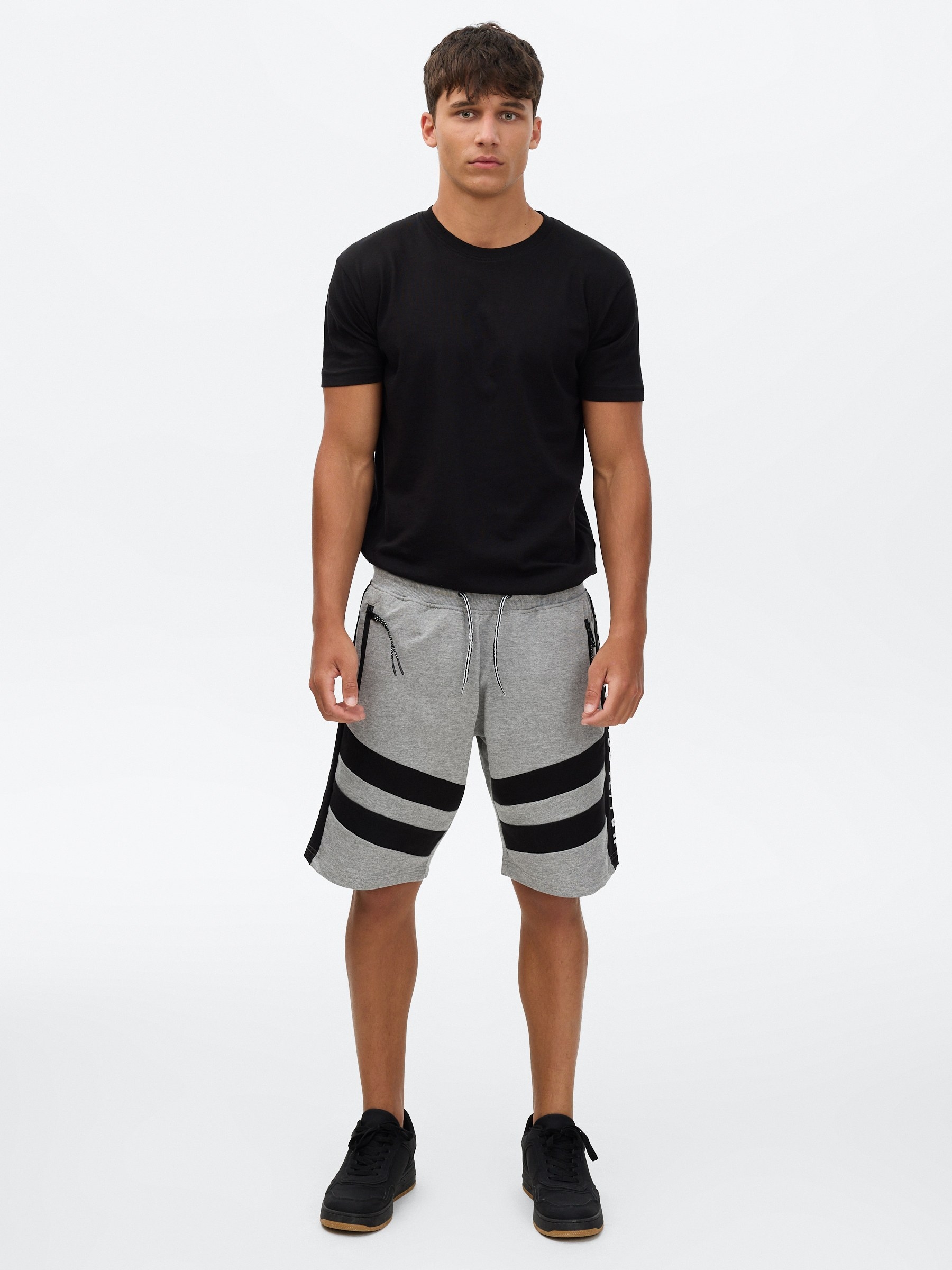  Bermuda jogger with bands melange grey front view