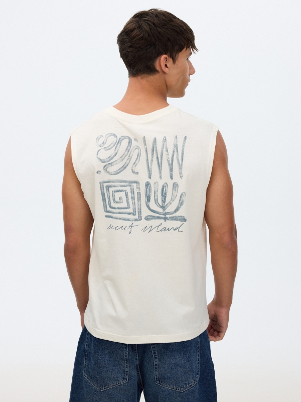 Camiseta sin mangas mini bordado crudo vista media trasera