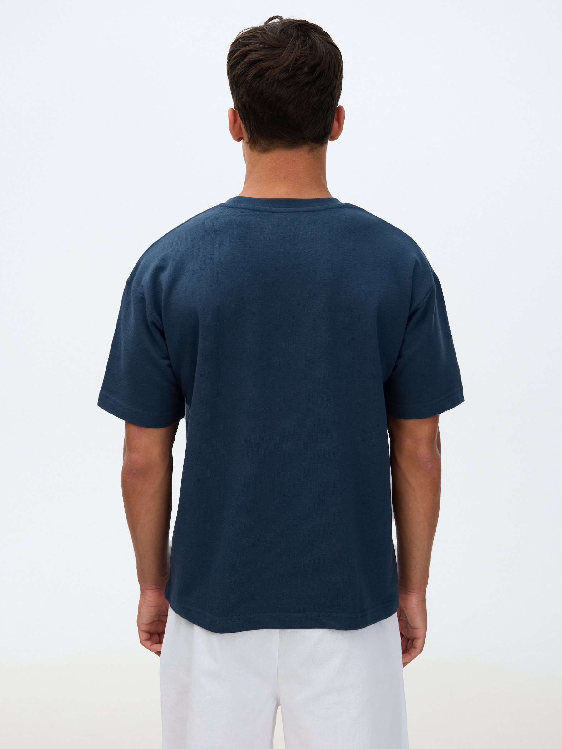 Plain single jersey T-shirt petrol blue middle front view
