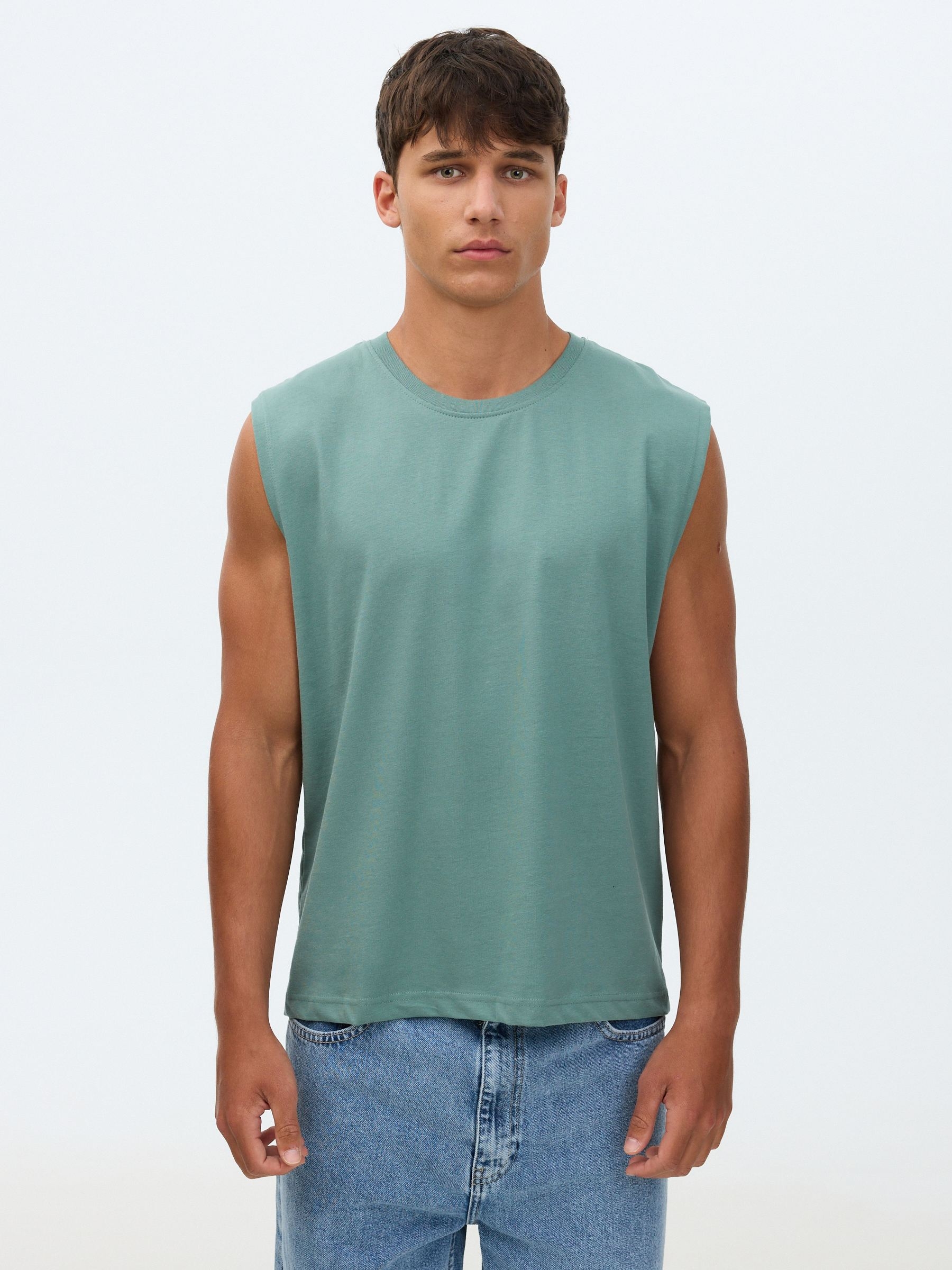 Camiseta sin mangas algodón verde vista media frontal