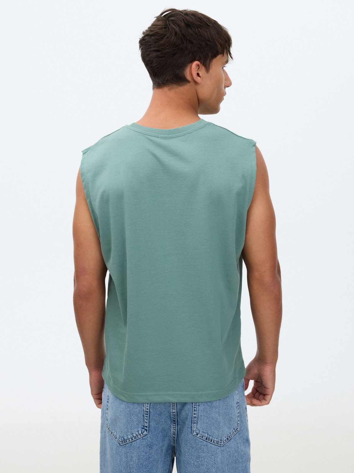 Cotton tank top green middle back view