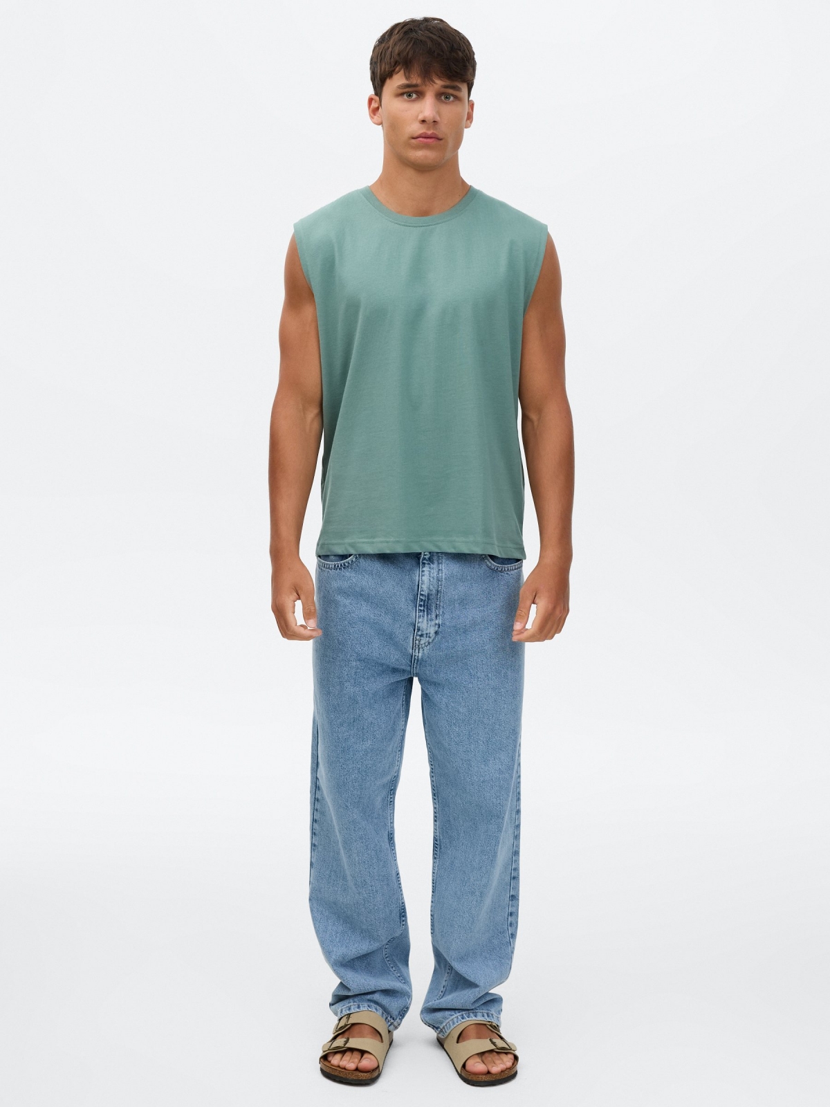 Cotton tank top green front view