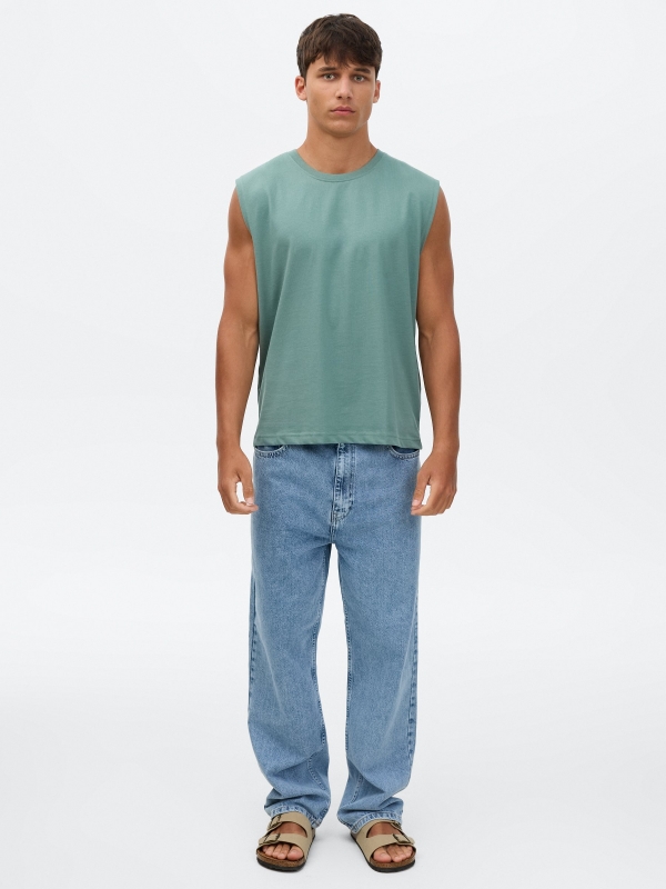 Cotton tank top green front view