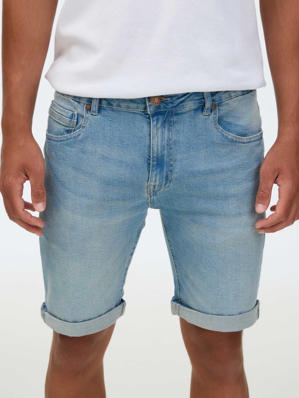 Five-pocket denim Bermuda shorts blue middle back view