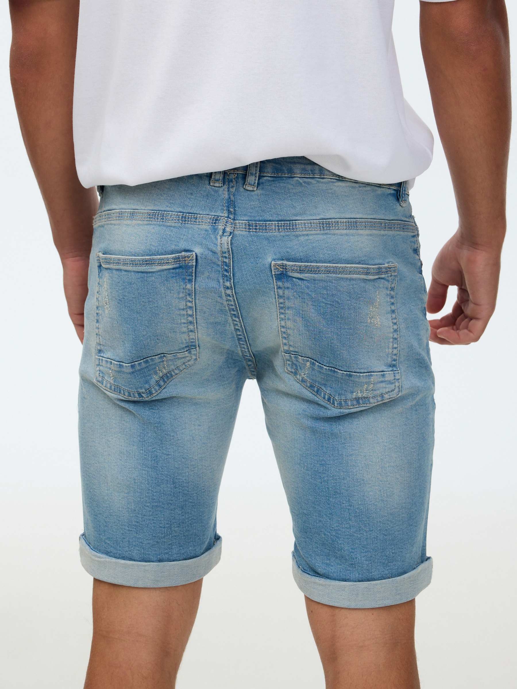 Bermuda jeans cinco bolsos azul vista meia frontal